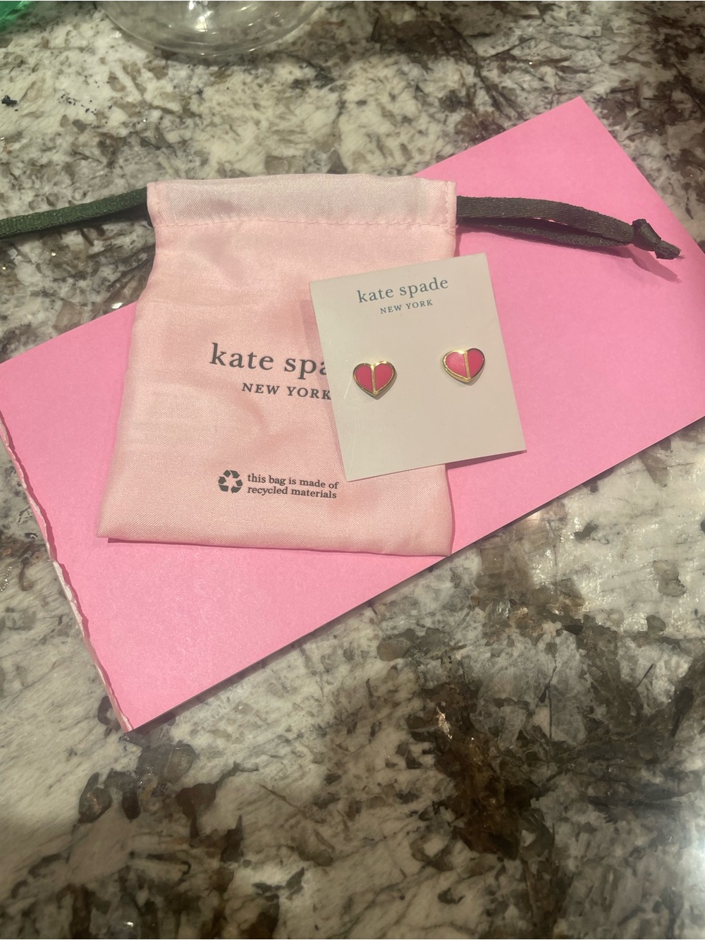 NWT~KATE SPADE~Pink & Gold Heart Stud Earrings - Picture 3 of 4